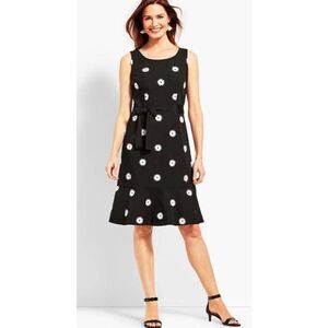 Talbots Black White Floral Flower Applique Fit and Flare Dress Sleeveles…